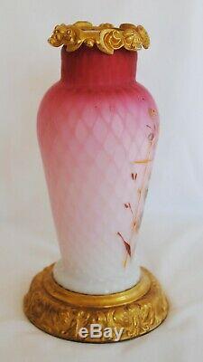 RARE Victorian Webb Mother of Pearl Satin Glass & Gold Filled Top and Base Vase