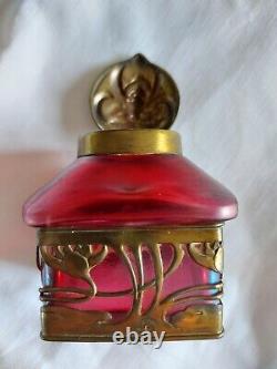 RARE c1900 ART NOUVEAU KRALIK BACILLUS BOHEMIAN GLASS TOP INKWELL LOETZ RELATED