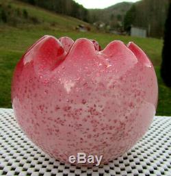 RAREAntique Phoenix Art Glass RUBY DIE AWAY Mica ROSEBOWL 1883-88 JOSEPH WEBB