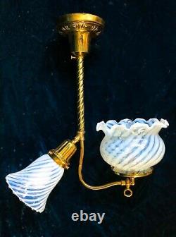 RESTORED Antique Victorian Ceiling Gas/Electric Pendant Light & Art Glass Shades