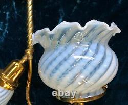 RESTORED Antique Victorian Ceiling Gas/Electric Pendant Light & Art Glass Shades