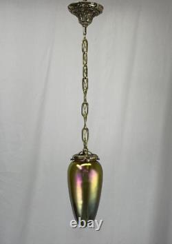 RESTORED Antique Vtg Art Glass Pendant Light Arts & Crafts Deco Victorian, Brass RESTORED Antique Vtg Art Glass Pendant Light Arts & Crafts Deco Victorian, Brass