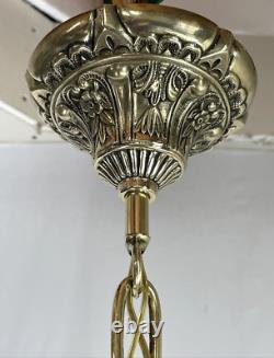 RESTORED Antique Vtg Art Glass Pendant Light Arts & Crafts Deco Victorian, Brass RESTORED Antique Vtg Art Glass Pendant Light Arts & Crafts Deco Victorian, Brass