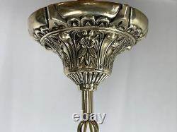 RESTORED Antique Vtg Art Glass Pendant Light Arts & Crafts Deco Victorian, Brass RESTORED Antique Vtg Art Glass Pendant Light Arts & Crafts Deco Victorian, Brass
