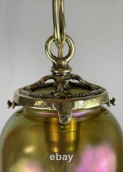 RESTORED Antique Vtg Art Glass Pendant Light Arts & Crafts Deco Victorian, Brass RESTORED Antique Vtg Art Glass Pendant Light Arts & Crafts Deco Victorian, Brass