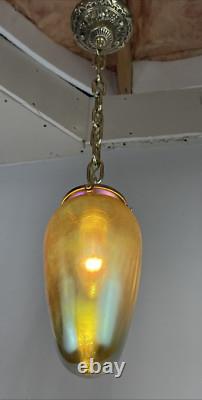 RESTORED Antique Vtg Art Glass Pendant Light Arts & Crafts Deco Victorian, Brass RESTORED Antique Vtg Art Glass Pendant Light Arts & Crafts Deco Victorian, Brass