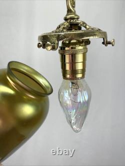 RESTORED Antique Vtg Art Glass Pendant Light Arts & Crafts Deco Victorian, Brass RESTORED Antique Vtg Art Glass Pendant Light Arts & Crafts Deco Victorian, Brass