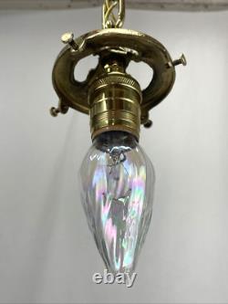 RESTORED Antique Vtg Art Glass Pendant Light Arts & Crafts Deco Victorian, Brass RESTORED Antique Vtg Art Glass Pendant Light Arts & Crafts Deco Victorian, Brass