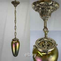 RESTORED Antique Vtg Art Glass Pendant Light Arts & Crafts Deco Victorian, Brass RESTORED Antique Vtg Art Glass Pendant Light Arts & Crafts Deco Victorian, Brass