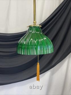 RESTORED Antique Vtg Victorian Art Deco Green Ribbed Glass Pendant Light 1910 20
