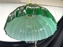 RESTORED Antique Vtg Victorian Art Deco Green Ribbed Glass Pendant Light 1910 20