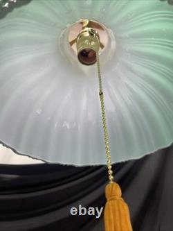 RESTORED Antique Vtg Victorian Art Deco Green Ribbed Glass Pendant Light 1910 20