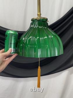 RESTORED Antique Vtg Victorian Art Deco Green Ribbed Glass Pendant Light 1910 20