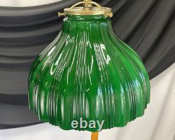 RESTORED Antique Vtg Victorian Art Deco Green Ribbed Glass Pendant Light 1910 20