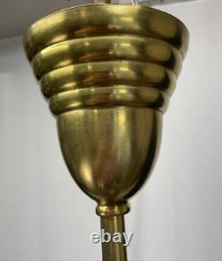 RESTORED Antique Vtg Victorian Art Deco Green Ribbed Glass Pendant Light 1910 20