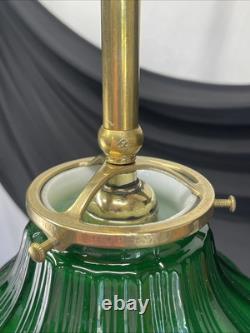 RESTORED Antique Vtg Victorian Art Deco Green Ribbed Glass Pendant Light 1910 20