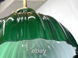 RESTORED Antique Vtg Victorian Art Deco Green Ribbed Glass Pendant Light 1910 20