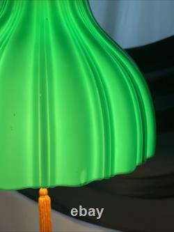 RESTORED Antique Vtg Victorian Art Deco Green Ribbed Glass Pendant Light 1910 20