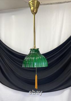 RESTORED Antique Vtg Victorian Art Deco Green Ribbed Glass Pendant Light 1910 20