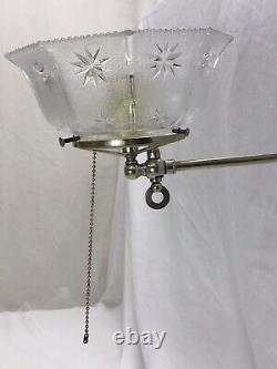 REWIRED Antique Victorian Art Deco Gasolier Chandelier Ceiling Light Glass Shade