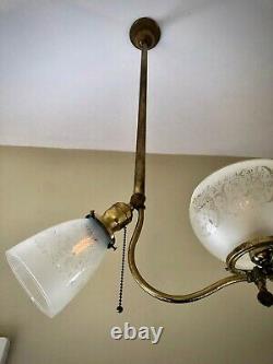 REWIRED Victorian Art Deco Gasolier Chandelier Ceiling Light Glass Shade