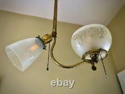 REWIRED Victorian Art Deco Gasolier Chandelier Ceiling Light Glass Shade