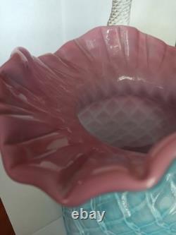 Rare 1800s Cut Velet Glass Basket Brides Quiled Diamond Twisted Handle Victorian Rare 1800s Cut Velet Glass Basket Brides Quiled Diamond Twisted Handle Victorian