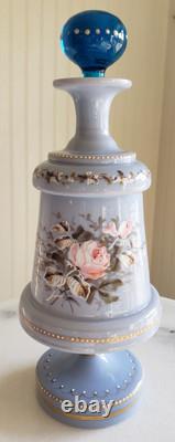 Rare 1850's Victorian Art Glass Lavender Enameled Roses Opaline Barber Bottle Rare 1850's Victorian Art Glass Lavender Enameled Roses Opaline Barber Bottle