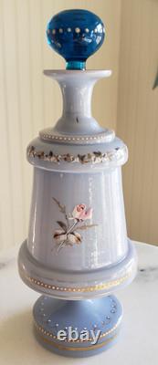 Rare 1850's Victorian Art Glass Lavender Enameled Roses Opaline Barber Bottle Rare 1850's Victorian Art Glass Lavender Enameled Roses Opaline Barber Bottle