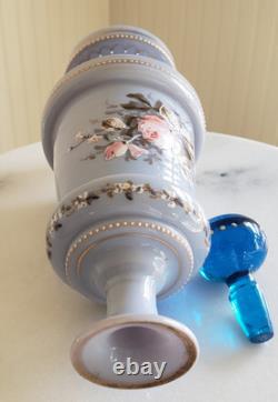 Rare 1850's Victorian Art Glass Lavender Enameled Roses Opaline Barber Bottle Rare 1850's Victorian Art Glass Lavender Enameled Roses Opaline Barber Bottle