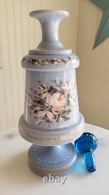 Rare 1850's Victorian Art Glass Lavender Enameled Roses Opaline Barber Bottle Rare 1850's Victorian Art Glass Lavender Enameled Roses Opaline Barber Bottle