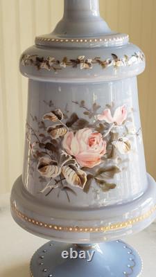 Rare 1850's Victorian Art Glass Lavender Enameled Roses Opaline Barber Bottle Rare 1850's Victorian Art Glass Lavender Enameled Roses Opaline Barber Bottle