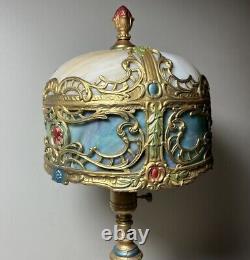 Rare 21 Antique Polychrome Lamp Slag Glass Shade Boudoir Art Nouveau Victorian