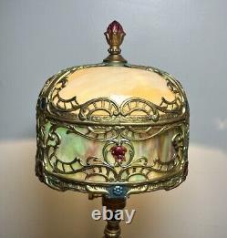 Rare 21 Antique Polychrome Lamp Slag Glass Shade Boudoir Art Nouveau Victorian