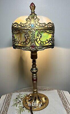 Rare 21 Antique Polychrome Lamp Slag Glass Shade Boudoir Art Nouveau Victorian