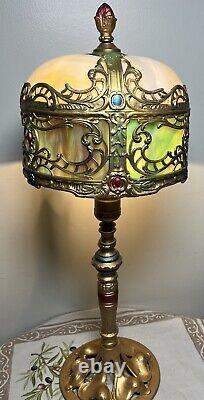 Rare 21 Antique Polychrome Lamp Slag Glass Shade Boudoir Art Nouveau Victorian