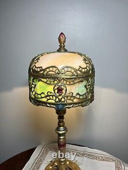 Rare 21 Antique Polychrome Lamp Slag Glass Shade Boudoir Art Nouveau Victorian