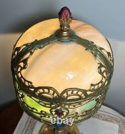 Rare 21 Antique Polychrome Lamp Slag Glass Shade Boudoir Art Nouveau Victorian