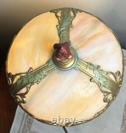 Rare 21 Antique Polychrome Lamp Slag Glass Shade Boudoir Art Nouveau Victorian