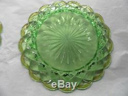 Rare Antique Baccarat Victorian Plates 6 Green & Gold Vaseline Glass Signed