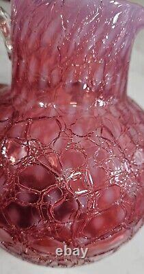 Rare Antique CRANBERRY OPALESCENT CRACKLE Glass Pitcher