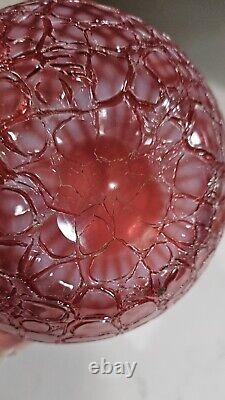 Rare Antique CRANBERRY OPALESCENT CRACKLE Glass Pitcher