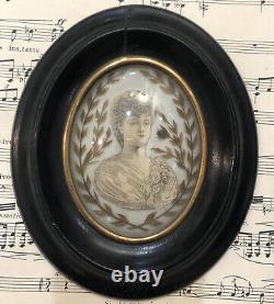 Rare Antique French Mourning Hair Art Domed Glass Wooden Frame Woman c1880