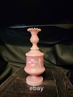 Rare Antique HOSCH Hand Blown White Enameled Cased 2 Piece Pink Vase 1906-1914