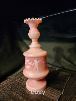 Rare Antique HOSCH Hand Blown White Enameled Cased 2 Piece Pink Vase 1906-1914