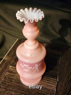 Rare Antique HOSCH Hand Blown White Enameled Cased 2 Piece Pink Vase 1906-1914