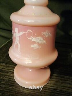 Rare Antique HOSCH Hand Blown White Enameled Cased 2 Piece Pink Vase 1906-1914