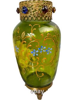 Rare Antique Moser Art Glass Jeweled Enameled Vase 6.5