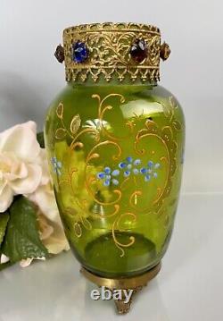 Rare Antique Moser Art Glass Jeweled Enameled Vase 6.5