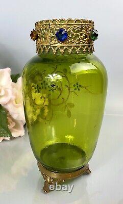 Rare Antique Moser Art Glass Jeweled Enameled Vase 6.5